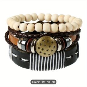 Leather And Beaded Bracelet Set‎ Layered f24